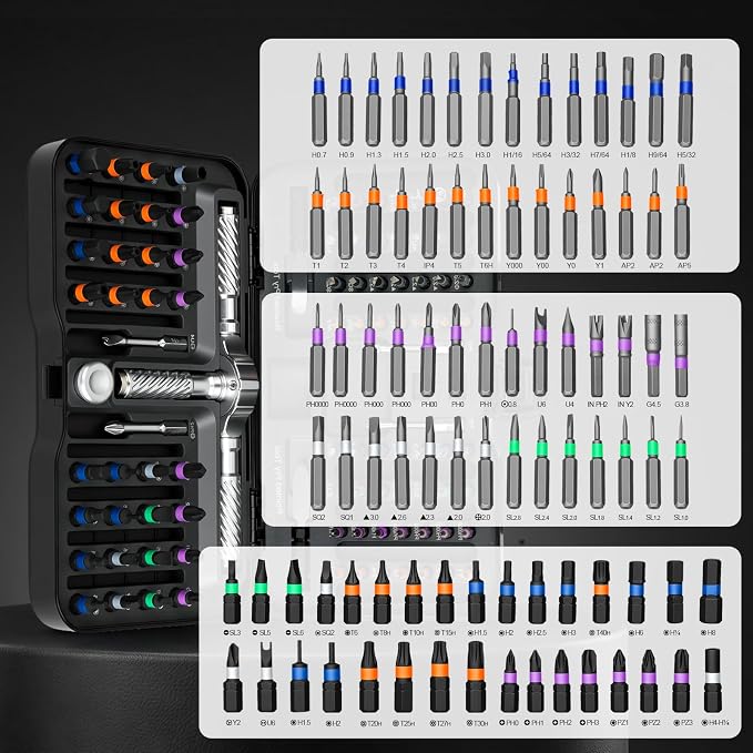 115-In-1 Magnetic Screwdriver Set Ratchet Screwdriver Set S2 Steel Drill Bits Multi-Functional Compact Repair Tool Kit Suitable for Furniture Precision Appliances Bicycles Ideal Gift for Men