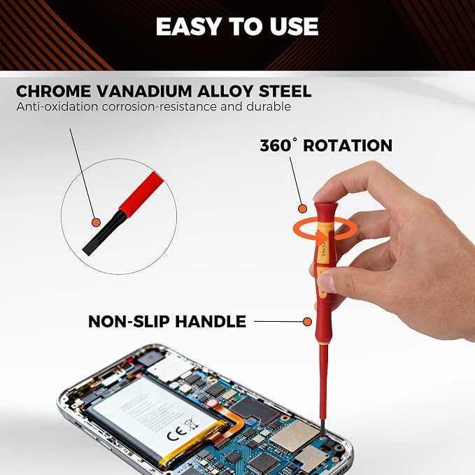 HORUSDY 12-Piece Precision Screwdriver Set, 1000V Insulated Electrician Screwdrivers with Magnetic Tips & Rotatable Top Cap, Phillips PH0/PH00, Slotted 1.8–3mm & Torx T5–T10 with Portable Storage Bag