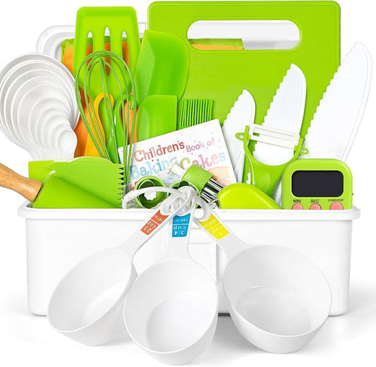 37PCS Kids Cooking Sets Real, Kids Cooking and Baking Gift Set with Storage Case Timer Kid Safe Knives Cutting Board, Toddler Real Kitchen Accessories, Birthday Gifts for Girls & Boys Age 3 - 8