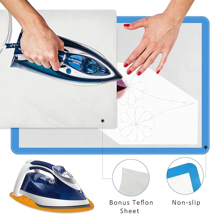 Applique Fusing Mat(17" x 24"), Silicone Mat for Applique and Arts Crafts Creation, Quilter Silicone Appli-Fuse Mat, Including Non-Stick Pressing Sheet for Heat Press and Silicone Iron Rest Pad