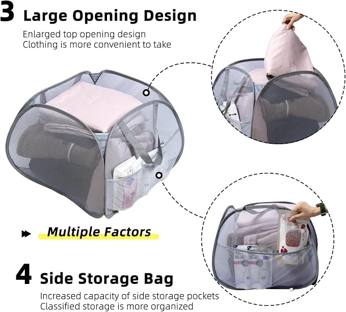 Collapsible Laundry Basket, 90L Mesh Pop-up Hamper with Handles | Foldable Storage Clothes Bag for Laundry, Bathroom, Dorm, Travel, Camping, Space-saving, Beige