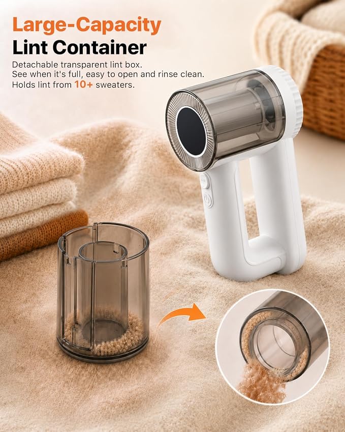 Fabric Shaver Rechargeable, 9500RPM Electric Lint Remover with 3× Stainless Steel 6-Blade Heads, 3-Speed Adjustable for Clothes, Furniture, Sofa, Blanket, LED Display, 2-in-1 Lint Brush Included