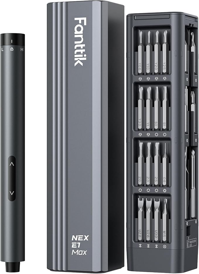 Fanttik E1 Max Precision Electric Screwdriver, Mini Screwdriver Set(Grey) | 50 Magnetic Bits, Magnetic Storage, 0.2N.m, 5/32‘’ Precision Repair Tool Kit for Electronics Phone Camera Laptop Watch