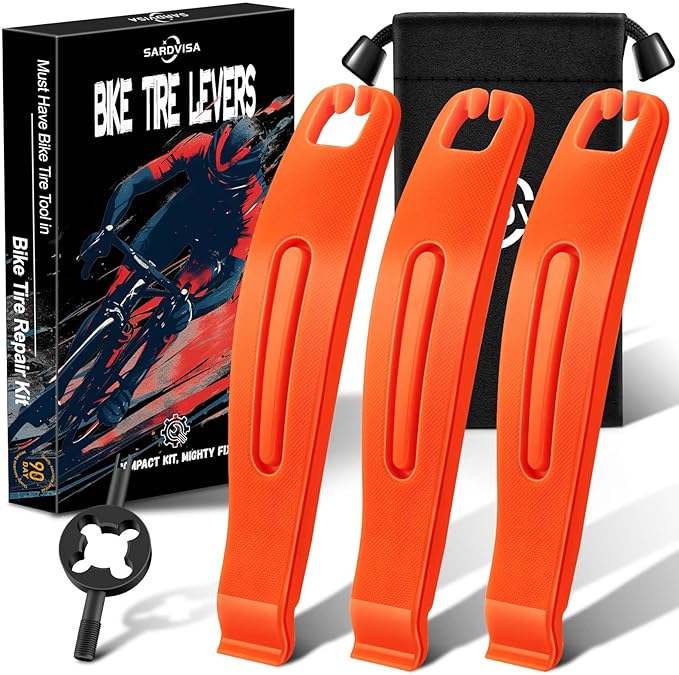 Bike Tire Levers, Bike Tire Tools for Road Mountain Bicycle Tire | Ultra Strong Tire Levers & Stainless Steel Tire Spoons, Great Value Bike Tire Repair Kit with Drawstring Bag & Core Wrench