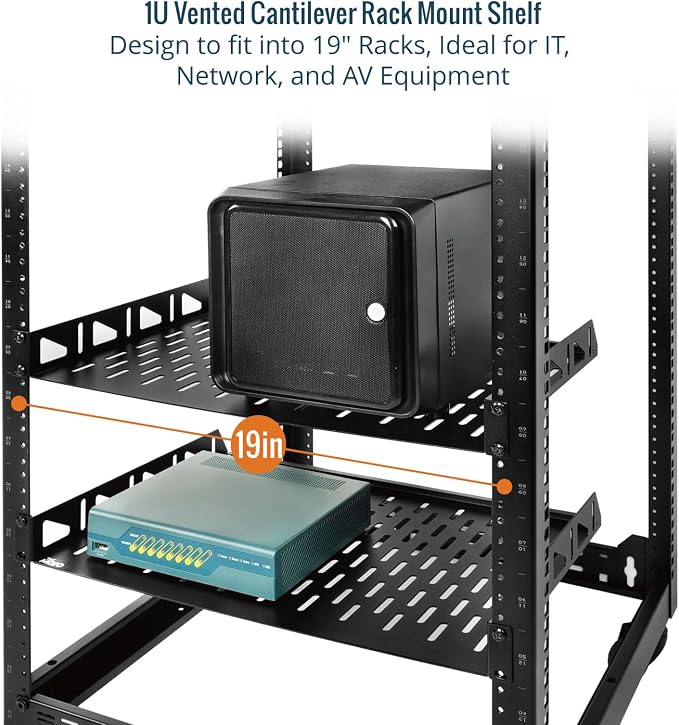 Tecmojo 1U Rack Shelf,19 inch Rack Shelf 12 inch Depth,Rack Mount Shelf with Anti-Slip Stops,Server Rack Shelf and Network Shelf for 19 in Equipments, 55lbs Capacity of Vented 1U Shelf,No Lip(2 Pack)