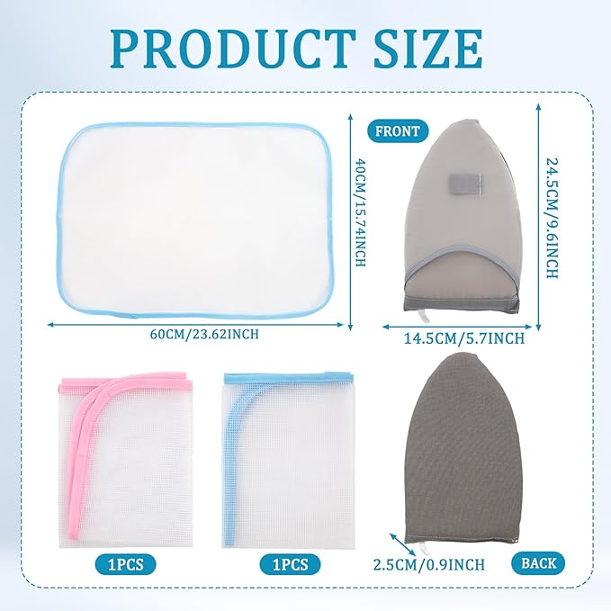 Pressing Cloth for Ironing, 4 PCS Ironing Cloth to Protect Clothes and Grey Tip Steaming Mitt, Heat Resistant Mesh Protector Can Effectively Absorb The Heat from The Iron (Pink, Blue)