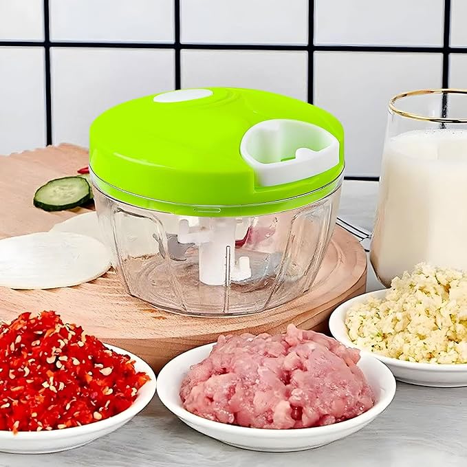 Manual Garlic Chopper Mincer,Food Processor Vegetable Chopper, Portable Hand Pull String Garlic Mincer Onion Cutter for Veggies, Fruits, Nuts, Herbs (green)