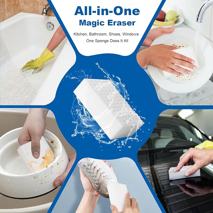 Extra-Thick Melamine Sponge Erasers, 3.94 x 2.76 x 1.18 in, 21 Count | Water-activated extra-thick pads lift grime on kitchens, baths, tile, sinks and appliances; cut to fit tight spaces.