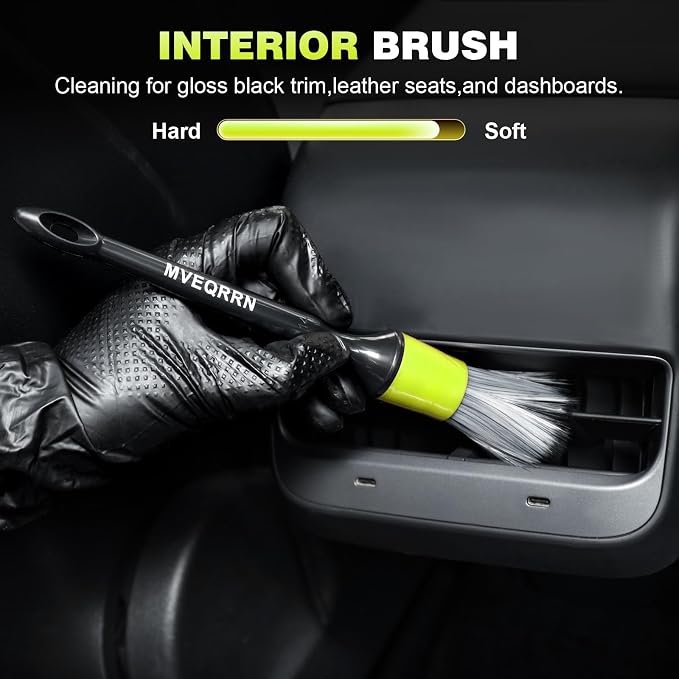 MVEQRRN 7PCS Car Detailing Brush Set,Boars Hair Detail Brush kit(Green) | Ultra Soft No Scratch, Car Dust Brush,Car Detailing Brushes Kit, Detail Brushes Car Detailing for Interior Exterior