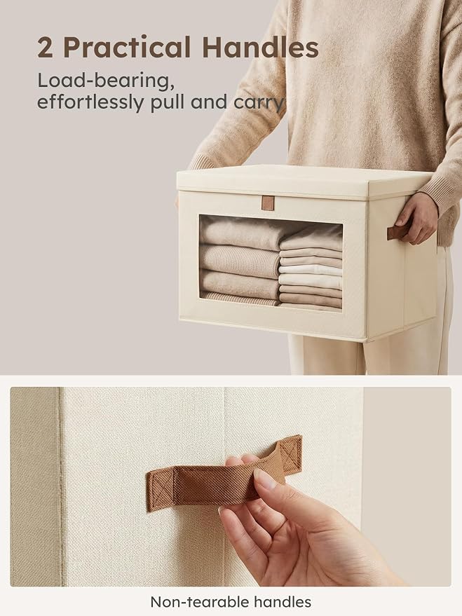 Homsorout Medium Fabric Storage bins - Collapsible Storage Bins with Open Window, 6 Pack Closet Baskets for Shelves, Stackable Decorative Boxes for Home, Dorm, Beige, 13.7"x 9.8" x 9.8"