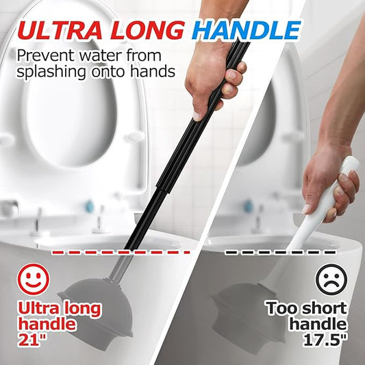 FORASTO 2IN1 Toilet Brush and Plunger Set, 4Pack Long Handle Bathroom Combo | Toilet bowl brush and holder, black bathroom accessories, apartment essentials, cleaning supplies, space-saving storage