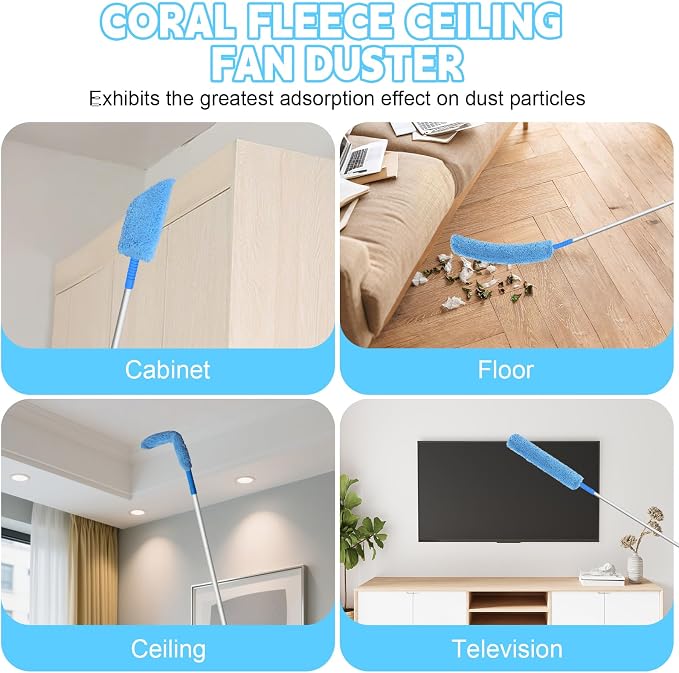 Eunice 13-50 Inches Ceiling Fan Duster with Extension Pole | Extendable Microfiber Cleaning Brush for High Ceiling, Blades, Cobwebs, Adjustable Dusting Tool for Window, Door(U shaped)