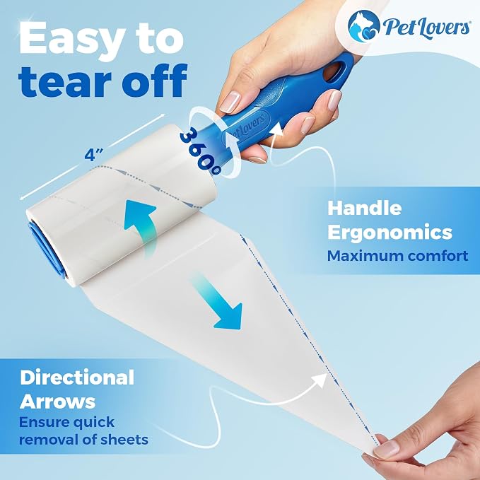PetLovers Extra Sticky Lint Roller Value Set 270 Sheets for Pet Hair Removal and Clothes, Dog and Cat Lint Remover, 3 Pack