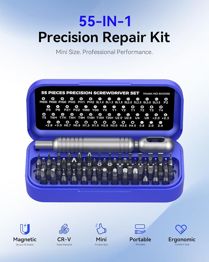 LIFEGOO 55-in-1 Precision Screwdriver Set Mini Magnetic Repair Tool Kit | 54 Magnetic Durable Bits, Compact Magnetic Case for Phone, Laptop, PC, Camera, Watch and Gifts for Men Women
