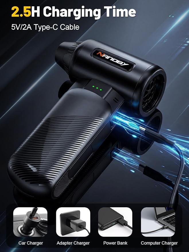X213 Compressed Air Duster, 130000RPM, 3-Speed Adjustable, Electric | Mini Air Blower, Rechargeable, 4 Nozzles, Cordless, 0.5lb Portable, for Computer, Keyboard, House, Outdoor and Car