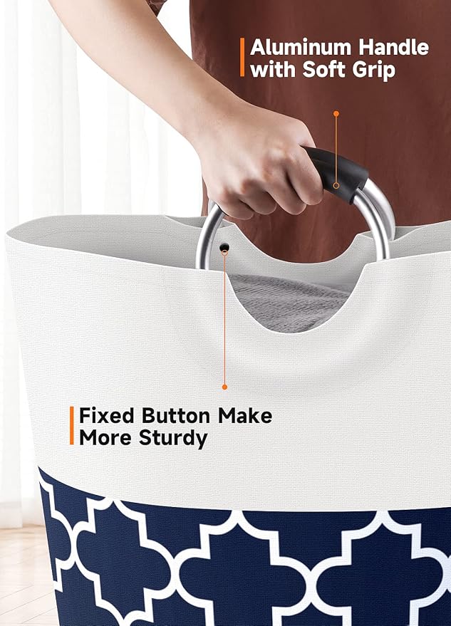 Large Laundry Basket 75L Tall Collapsible Hamper with Handles for Dorm Blue | Freestanding Laundry Hamper, Waterproof Dirty Clothes Storage Bag for College, Bathroom, Foldable Washing Bin for Travel