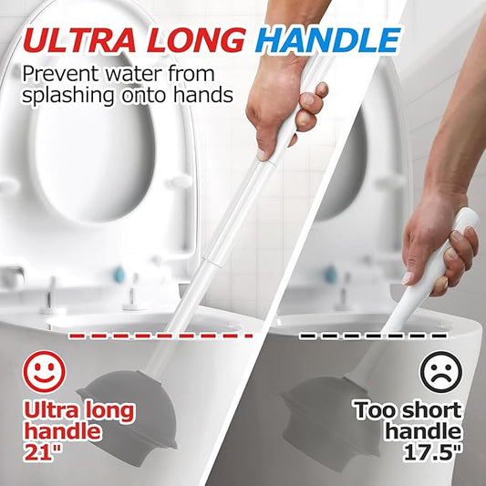 FORASTO 2Pack 2 in 1 Toilet Brush and Plunger Set, Toilet Bowl Brush Plunger Set,Extended Handle Plunger,Bathroom Cleaning Tools,Toilet Brush Plunger Combo,Cleaning Brush（Pearl White，21inch）