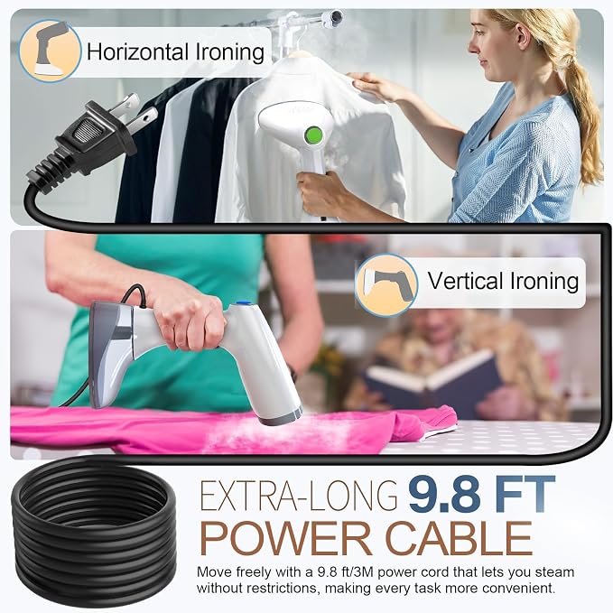 Steamer for Clothes, 1800W Fast Heat-up Clothes Steamer Handheld Garment Steamer with 3 Steam Settings, 380ml Water Tank, 9.8' Cord, Portable Clothing Steamer for Wrinkle Removal Safe on All Fabrics
