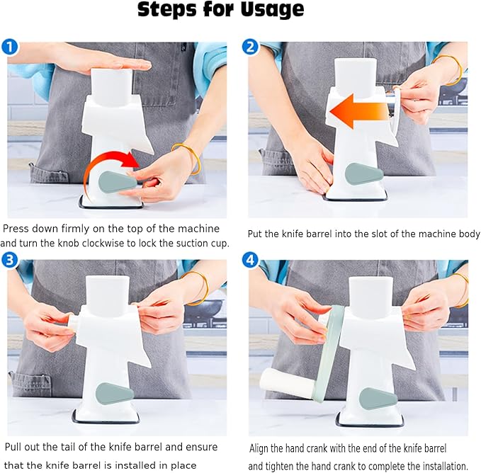 Dachenus Cheese Grater Rotary Cheese Grater,Versatile Cheese Shredder | Powerful suction cup base,Suitable for a wide range of ingredients,Safe hand-protection design,Detachable and easy to clean