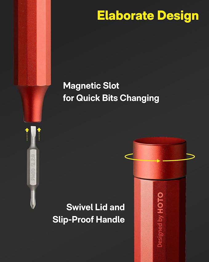 HOTO 24 in 1 Mini Screwdriver Set, Magnetic Torx Bit Set, Eyeglass Repair Kit, EDC Pen Screwdriver for Electronics, Watches, Phones, Laptops, Cameras, Gadgets for Men, Cinnabar Red | Magnetic Torx Bit Set, EDC Pen Screwdriver for Electronics, Watches, ...