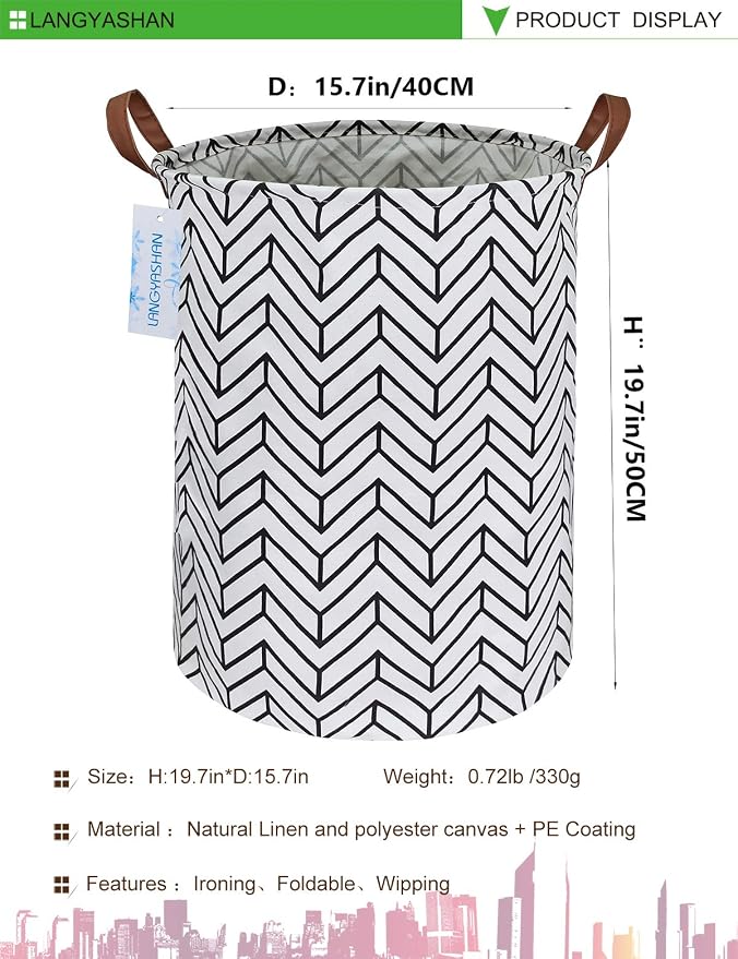 Round Laundry Basket Collapsible Storage Hamper Organizer Geometric Circle | Waterproof Canvas Foldable Baskets with sturdy Handles Multi-scene Organizer for Home Play Bedroom Gift Bin