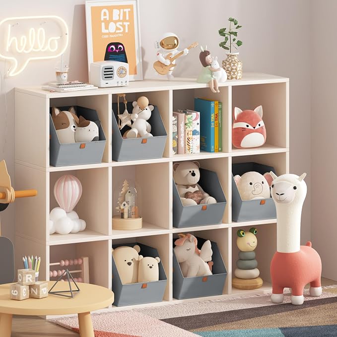 Homsorout Fabric Closet Storage Cubes - 10 Pack Square Storage Bins with Dual Handles for Clothes, Towels, Toys, Cube Storage Organizers for Bedroom, Nursery, Shelves, Closet, Small Spaces, Grey
