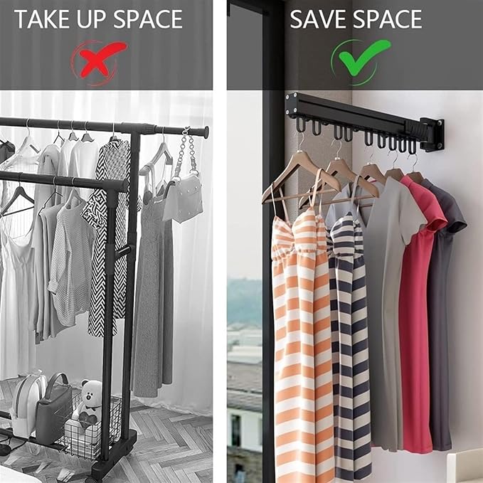 Pull Out Clothes Hanger Rail Rack - Clothes Airer - Clothes Drying Rack Wall Mounted with Space Saver Hangers Design Universal Folding Retractable for Balcony,Gold-180cm