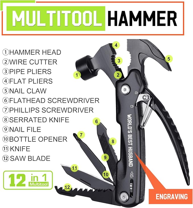 Gifts for Husband - Husband Him Gifts, Husbands Birthday Gift - Gift for Him from Wife, Christmas Husbands Stocking Stuffers - Valentines Day Fathers Day Presents for Him, Multitool Hammer
