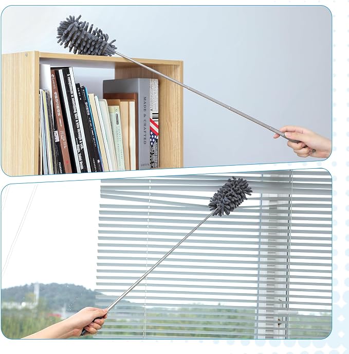 ZZ LAZYCOTTAGE 12 Pack High Duster with Extension Pole, Reusable & Washable Feather Duster, Microfiber Dusters for Cleaning for Ceiling Fan, Sofas, Ceiling, Car, Cabinet, Furniture, Blind(Gray)