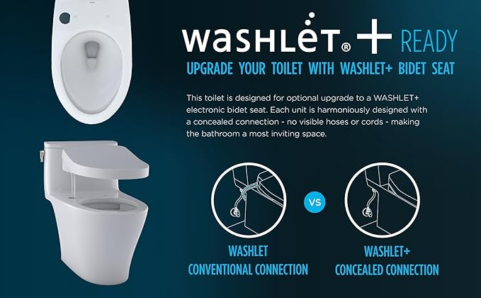 TOTO Drake Two-Piece Elongated 1.28 GPF Universal Height TORNADO FLUSH Toilet with CEFIONTECT and SoftClose Seat, WASHLET+ Ready, Cotton White - MS776124CEFG#01