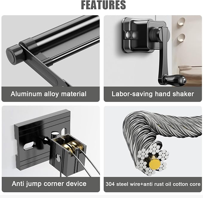 Ceiling Mounted Clothes Drying Rack, Indoor Balcony Lifting Aluminum Alloy Pulley Single Rod Clothes Rack, Hand-Held Vertical Folding Laundry Drying Rod(2M(78.7in), Gold)