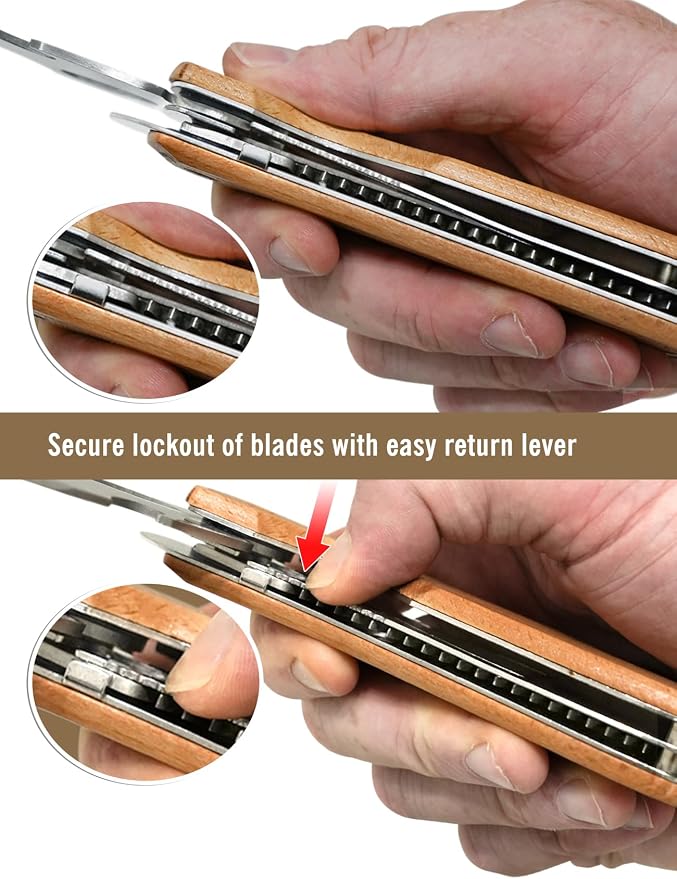 ROLLINGDOG 14 in 1 Paint Scraper Tool | Folding Painters Tool with Beech Wooden Handle Includes Roller and Brush Cleaner, Nail Puller, Putty Knife Scraper