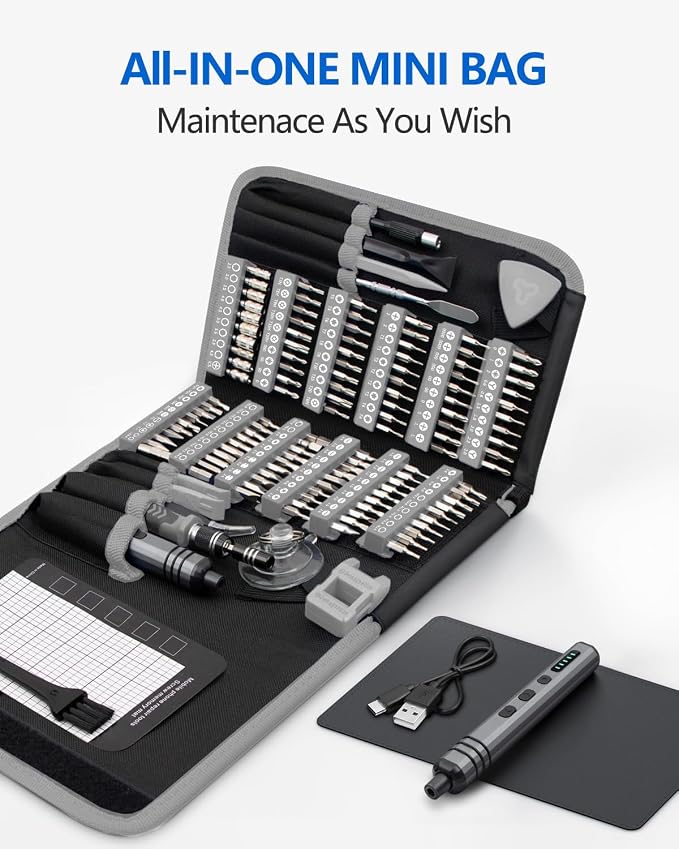 Mini Electric Screwdriver Set 140-IN-1: Small Electric Screwdriver Cordless | 120 Precision Bits, 5 Torque Settings, 4 LED Light, Magnetic Power Screwdriver Repair Tool Kit for PC RC Electronics