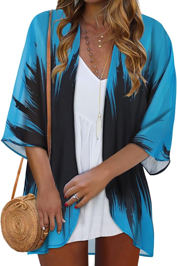 Women Kimono Cardigans Summer Cover Up Hawaiian Shirts Floral Print Tops | ROSEMIA chiffon kimono open front cardigans, beach cover ups, daily casual tops, cruise outfits, summer resort wear