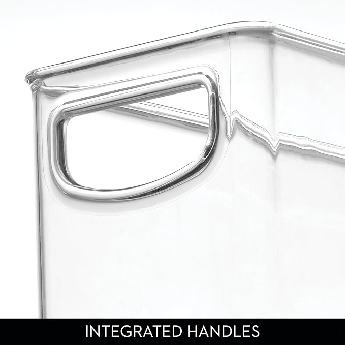 iDesign Plastic Stackable Pantry Bin, Set of 2, Clear | Storage Bin with Handles, For Cabinets or Fridge