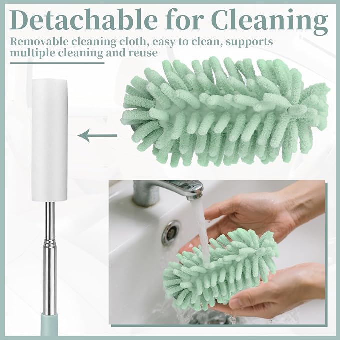 2 PCS Car Interior Duster with Extension Pole, Dusters for Cleaning | Microfiber Car Dusters with Bendable Head, Duster Interior & Exterior Scratch Free for Vehicle, Offices, Window (Light Green)