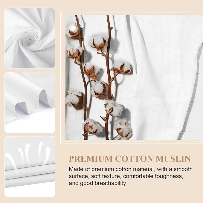 100% Cotton Muslin Fabric, 63 Inch X 10 Yards White Fabric by The Yard | Medium Weight, Easy Care, Fabric for Sewing Embroidery , Garments, Crafts Material, Apparel Cloth