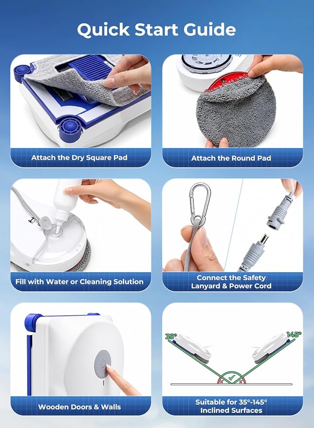 HUTT Window Cleaning Robot, 6500Pa Strong Suction Robot Window Cleaner with World-First Round-Square Dual-Stage Cleaning, Ultrasonic Dual Spray, Edge Cleaning & Corner Coverag, 30Min Backup Protection