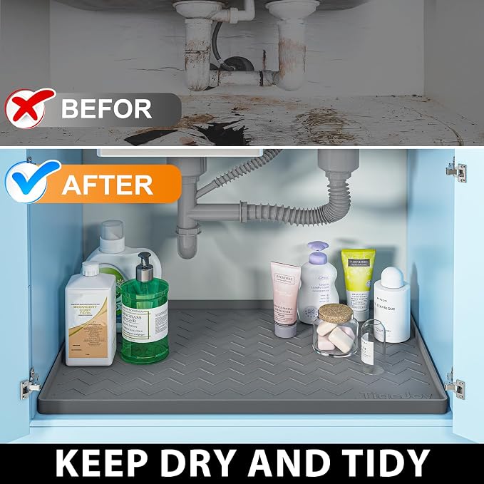 TigeJoy 22" x 22" Under Sink Mats for Kitchen Waterproof, Leak-Proof Silicone Mat Sink Protector and Cabinet Liner, Kitchen Essentials Organizer and Storage, Boot or Shoe Tray, Pet Feeding Mat