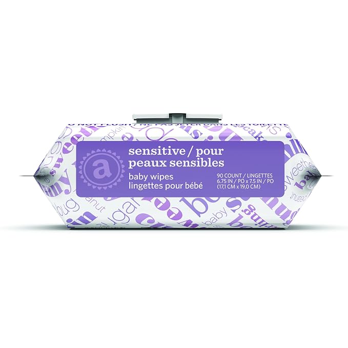 Amazon Elements Baby Wipes, Sensitive, Unscented, Cleans Gently, 270 Count, Flip-Top Packs, Pack of 3