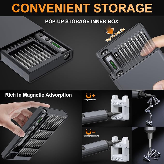 Mini Electric Screwdriver, 3.7V Precision Screwdriver Set Cordless Screwdriver Rechargeable 72 In 1 Magnetic Bit Repair Tech Tool Kit for Electronics Computer Phone Laptop Camera RC Car Watch Glasses
