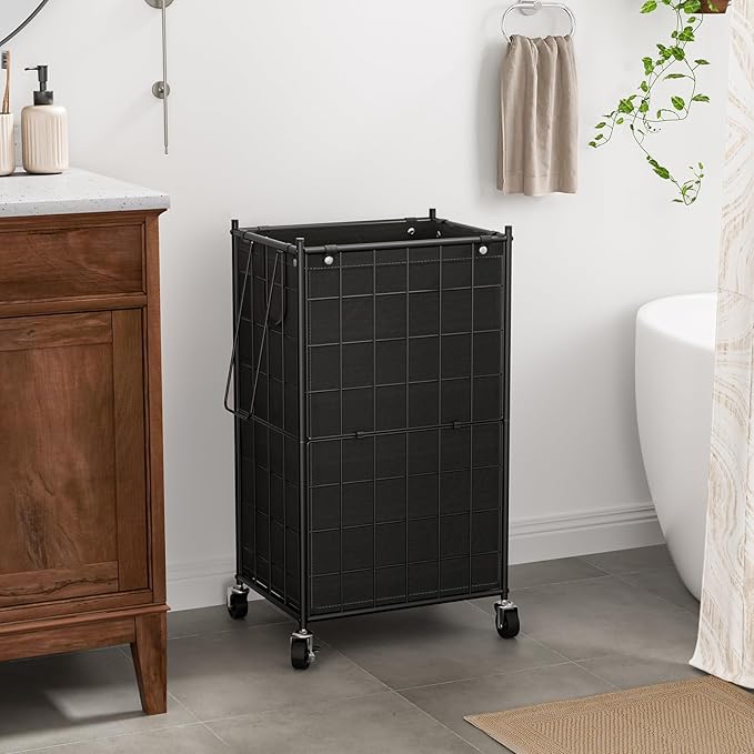 WOWLIVE Rolling Laundry Basket, Metal Wire Frame Laundry Hamper with Wheels | Hamper with Removable Bag, 100L Dirty Clothes Hamper Organizer Dorm Room Storage for Bedroom, Bathroom, Black