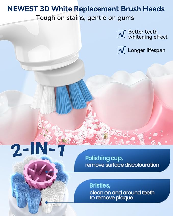 Tooth Polisher, Rechargeable Teeth Cleaning Tools Dental Kit | Teeth Whitening Kit with 5 3D White Replacement Brush Heads, 3 Tooth Polish Paste, Teeth Stain Remover Oral Care Tools