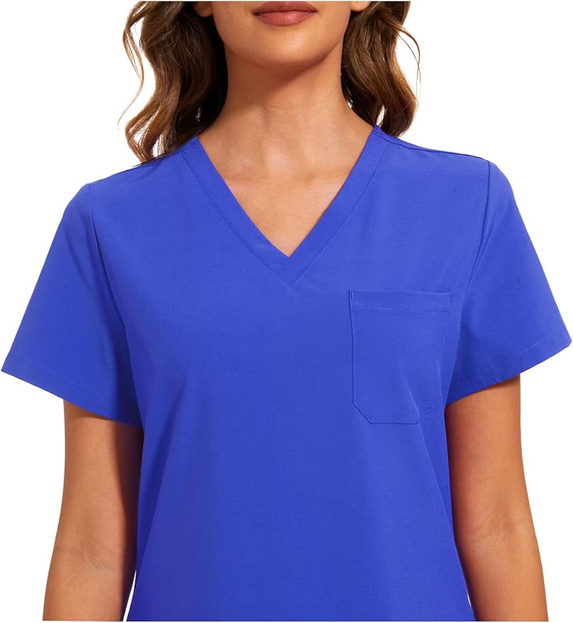 Scrubs Tops for Woman - Soft Stretch, V-Neck Tops | 3 Pockets, Side Split Design, Short Sleeve, Breathable & Lightweight Nursing Shirt, Easy-Care Fabric for All-Day Comfort