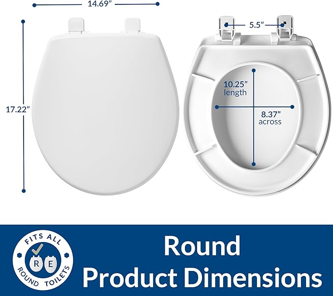 Mayfair Caswell Modern Slow Close Toilet Seat, Durable Plastic Seat, Made in USA, Round, White