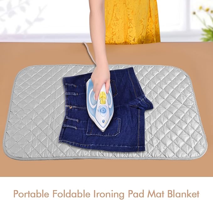 Joyzan Ironing Mat, Grip Iron Blanket Pad Portable Isolate Heat Ironing Alternative Cover Rest Board for Steam Pressing Table Top Travel Home Laundry Anywhere Washer Dryer Countertop Bed Quilting Gray