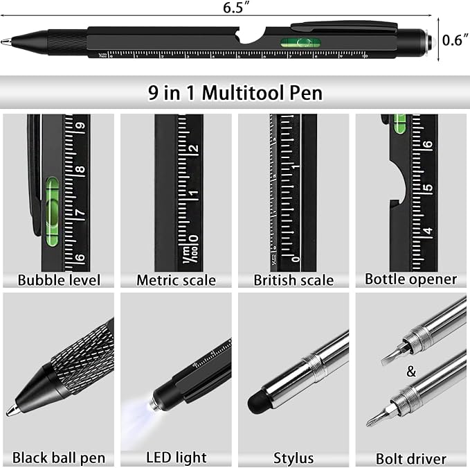 Gifts for Men, Stocking Stuffers for Men Adults, Multitool Pen Set 2pcs Multi-Tool Pens Cool EDC Gadgets, Christmas Birthday Presents White Elephant Gifts for Adults Dad Grandpa Husband Him Guys Women