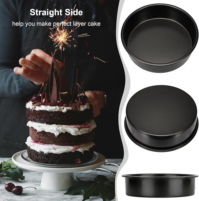 AWTBDP 6 Inch Cake Pans Set of 3, Smash Cake Pans with 100PCS Parchment Paper for Layer Cakes, No-Stick Round Cake Pan Sets for Baking, Durable Baking Pan Set for Christmas Birthday, Dishwasher Safe