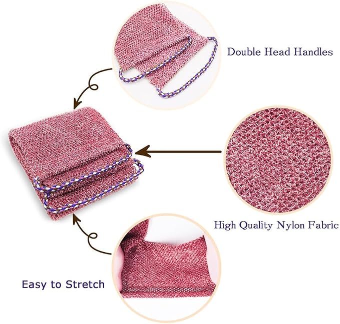 African Net Sponge Authentic - 3 Pcs Exfoliating Net Sponge with Mit Engmaschigem Design for Body & Back Scrubber, 31.5-Inch Long Bath Sponge for Shower, Skin Smoothing Washcloth (Pink, Yellow, White)