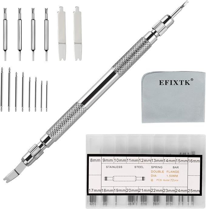 EFIXTK Spring Bar Tool Set with Extra 6 Tips Pins for Watch Wrist Bands Strap Removal Repair Fix Kit,72PCS Extra Watch Pins